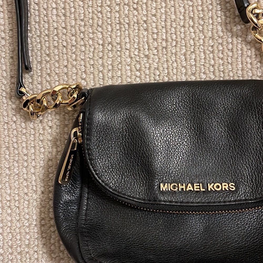 Michael Kors Black Leather with Gold Detail Adjustable Cross-Body Bag